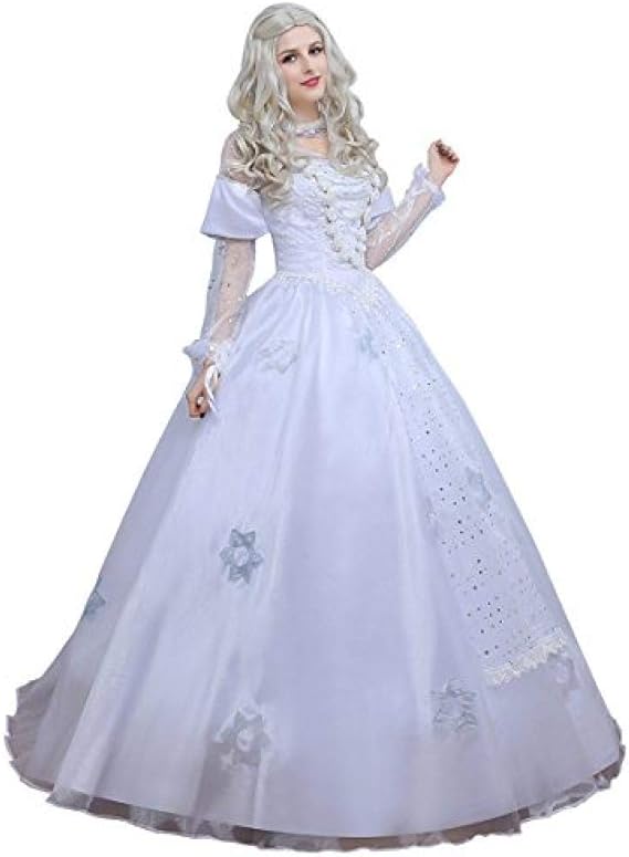 Womens White Queen Costume Long Lace Bridal Dress Luxury GownS Amazon
