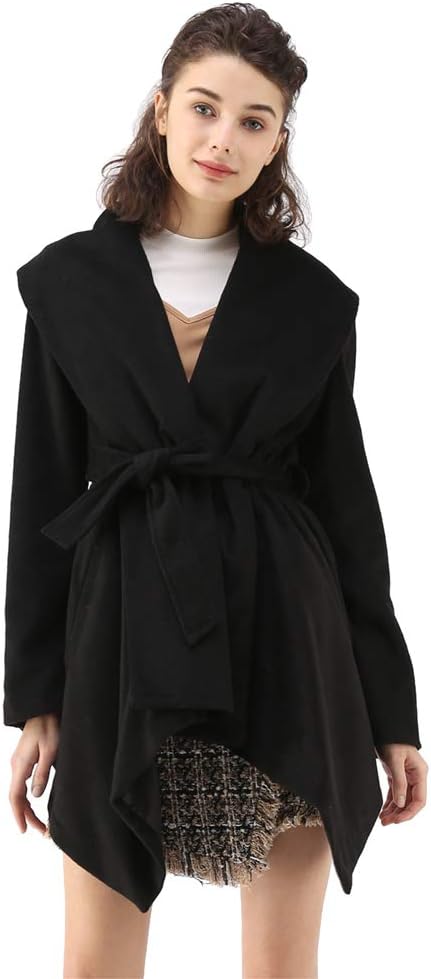 Chicwish Women's Turn Down Shawl Collar Earth Tone Check/Black White Grid/Black/Plum/Cream/Pink Wool Blend Coat
