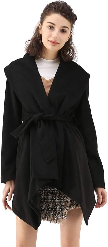 Chicwish Women's Turn Down Shawl Collar Earth Tone Check/Black White Grid/Black/Plum/Cream/Pink Wool Blend Coat