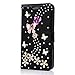 Mavis's Diary S7 Case,Galaxy S7 Case 3D Handmade Wallet Bling Crystal PU Leather with Shiny Diamonds Elegant Butterfly Floral Flip Cover & Card Holders & ID Card Window for Samsung Galaxy S7 - Black