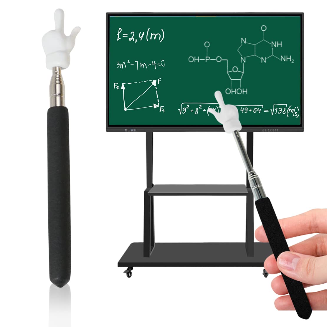 DeryArcle Pointer Classroom Finger, Teacher Pointers Telescopic Stick Retractable Presentation Pointer for Elementary School Kindergarten Teacher Student Whiteboard Pointer (Black)
