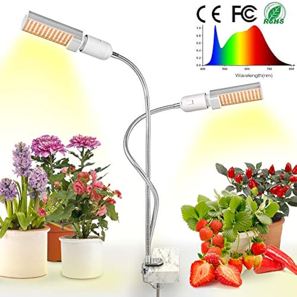 LED Grow Light For Indoor Plant, Sunlike Full Spectrum Lamp, Dual Head