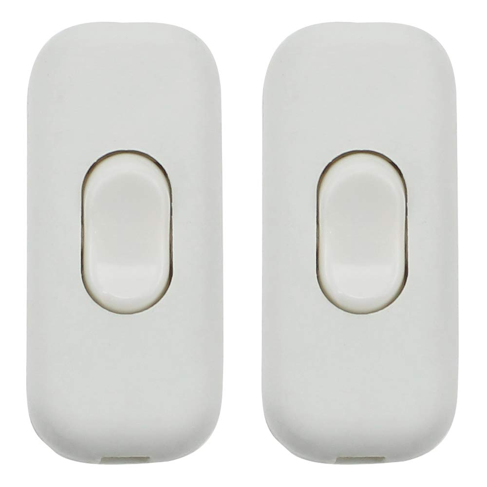 LbsAMP 2 Pack Torpedo Switch 6Amp Inline Cord Switch 2 or 3 Core 6A 250V ON/OFF for Table Lamp or Small Appliance - White