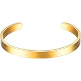 U7 Personalized Cuff Bracelets Women Mens Stainless Steel 18K Gold Plated Cuban/Braided/Simple Cuff Bracelets Open Bangles, Customizable