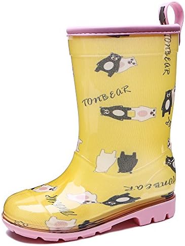 Brooklyn Walk Kids Rain Boots Cute Fashion Boots for Girls Bear Print Yellow Colo r
