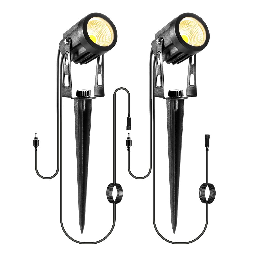 ECOWHO Garden Spotlights 2 Packs with 3m Wiring Cable Spike Lights Without Adapter, Only Extension Spotlights Warm White Garden Lights Mains Series (No Plug)