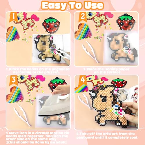Iron on Beads, 5 mm Beads Fuse Beads of 72 Colours Set with Storage Box, User Guide, Decoration and DIY Crafts Ideas for Children Birthday Christmas