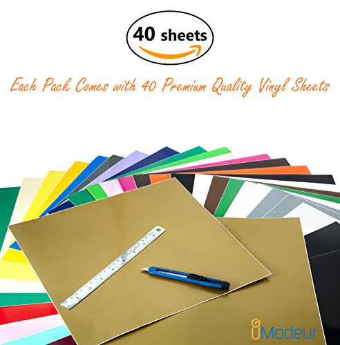 Permanent Adhesive Backed Crafting Vinyl Sheets 12'x12'-40 Sheets Assorted Colors (Glossy,Matte,Metallic and Brushed Metallic) for Cricut,Silhouette Cameo,Craft Cutters,Printers,Letters,Car Decals