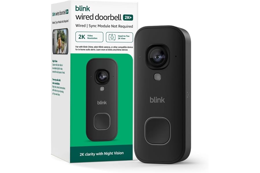 Blink Wired Doorbell 2K+ (newest model) — Head-to-Toe 2K video doorbell, continuous hardwired power, pair with Alexa or Blink Chime — required for in-home alerts (Black)
