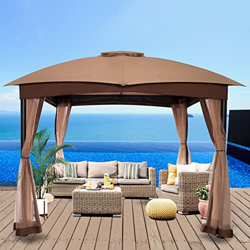 FAB BASED 10x10/10x12 Gazebo for Patio, Double Vent Canopy Gazebo with Netting, Patio Gazebo