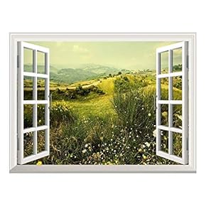 Removable Wall Sticker/Wall Mural - Beautiful Spring Field with Wild Flowers | Creative Window View Wall Decor - 24"x32"