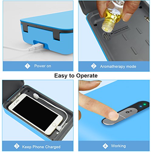 Smart Phone UV Sanitizer Portable UV Light Cell Phone Sterilizer Cleaner Aromatherapy Function Disinfector with USB Charging for iPhone Android Smart Phone Toothbrush Jewelry Watches (Blue)