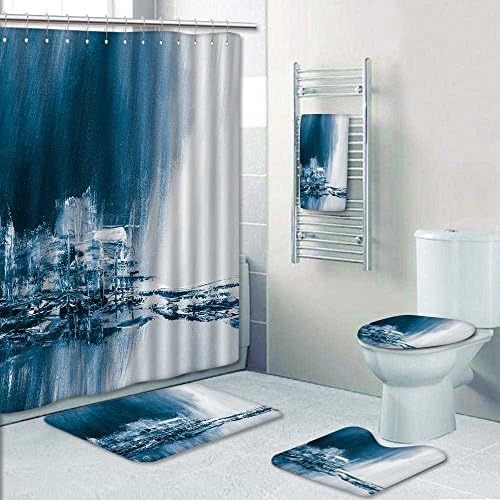 Chaoranhome Designer Bath Polyester 5-Piece Bathroom Set,blue painted background wallpaper texture Print bathroom rugs shower curtain/rings and Both Towels(Small)