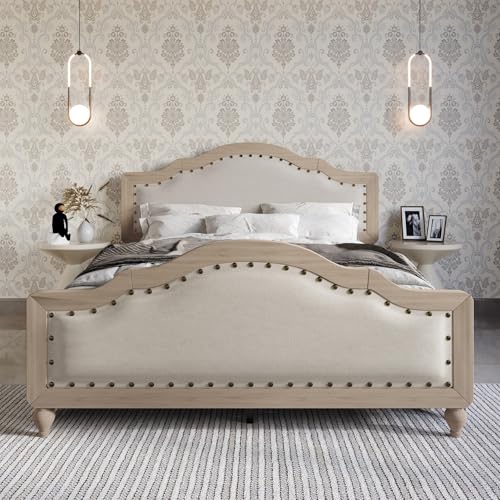 HOME DESIGN Hilton Wood Panel Bed Twin with Upholstered Headboard & Footboard,…