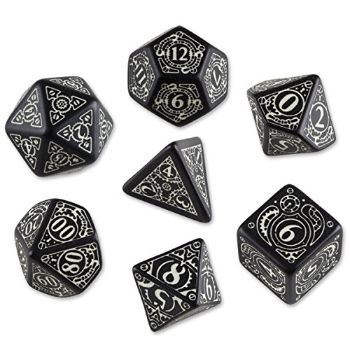 Q Workshop QWOSTE19 Steampunk Dice Black/Glow-in-The-Dark 7 STK Card Game