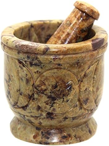 Stone Mortar & Pestle Triple Moon Carved MP-SBR-528, 3 Inch Diameter