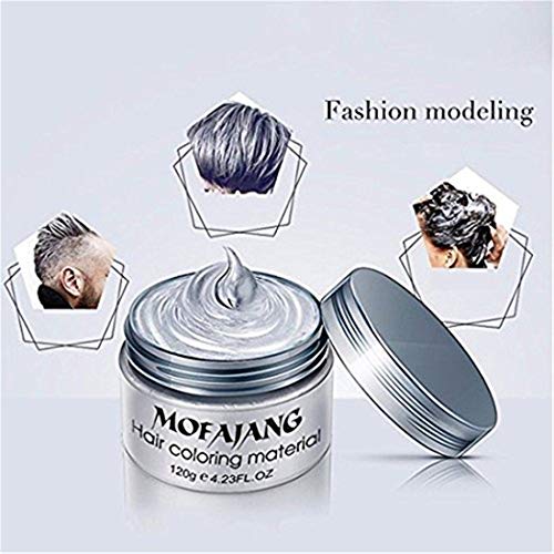 MOFAJANG Unisex Hair Color Dye Wax Styling Cream Mud, Natural Hairstyle Pomade, Temporary Hair Dye Wax for Party, Cosplay & Halloween, 4.23 oz (Silver Gray)