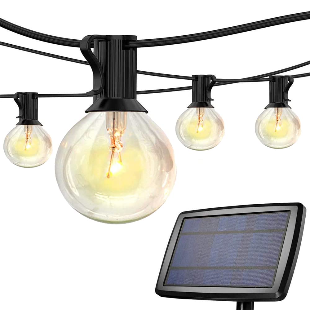 Solar Festoon String Light Outdoor, 25 ft G40 Garden Lighting USB Rechargeable Waterproof Hanging for Patio Yard Porch Cafe (25+2 Bulbs)