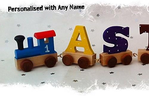 Yorkshire Craft Creations Personalised Wooden Toy Train & Letters - Coloured Carriages - Hand Painted & Personalised with Name