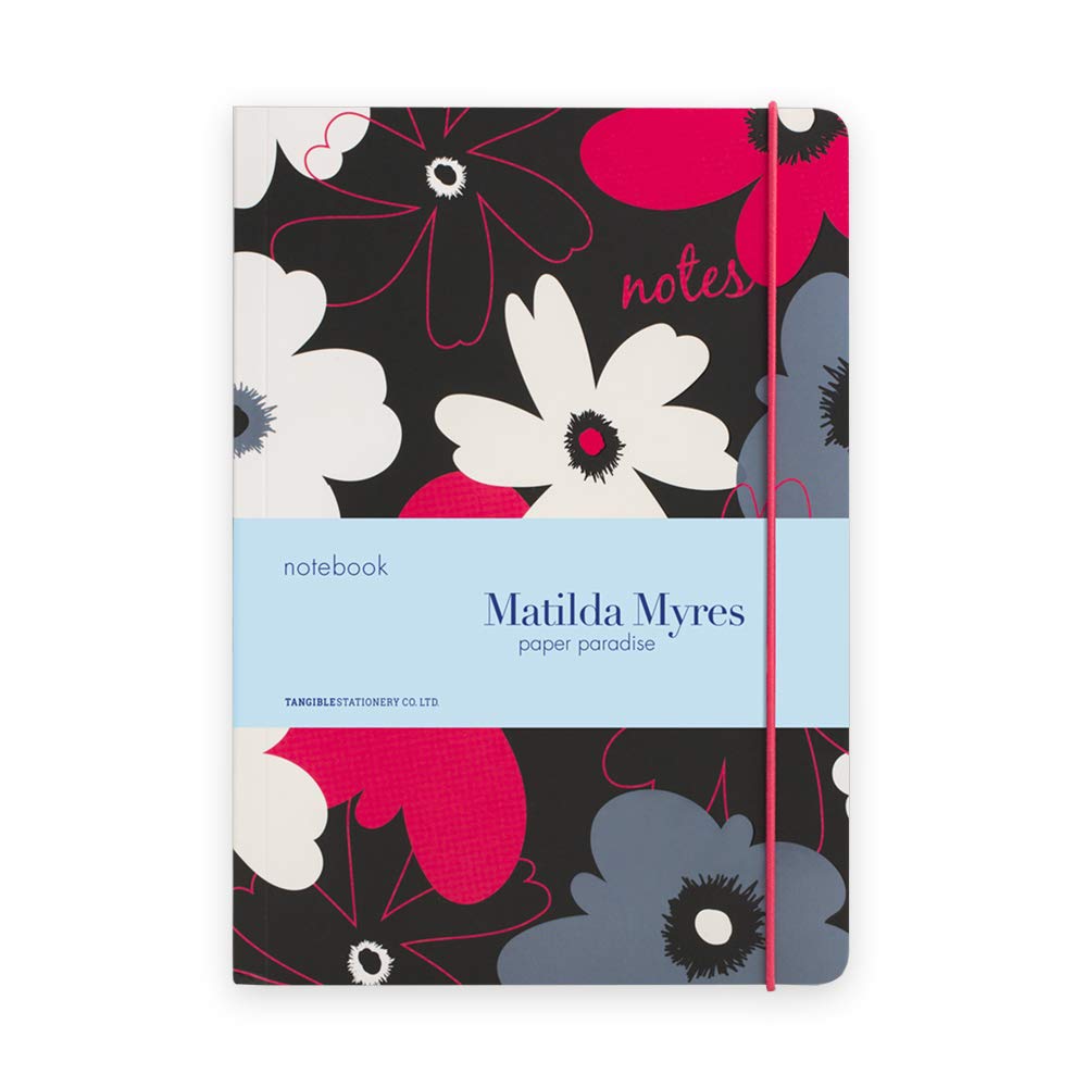 A5 Lined Notebook with 192 Pages - Durable Soft Back Notebooks Lined for Journaling and Notes - Premium A5 Journal with Elastic Closure - Ideal Ruled Notebook - Floral Pattern with Lamination - Black