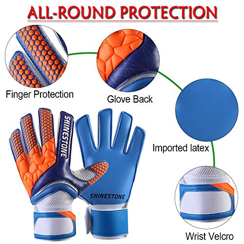Shinestone Goalkeeper Goalie Gloves, Youth Adult Kids Soccer Football Goalkeeper Goalie Gloves with Strong Grip and Finger Protection to Prevent Injuries(Blue,Adult Size 10)