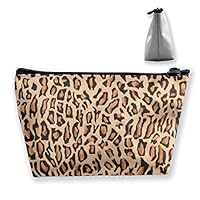 FJSLIE Indian Cheetah Print Women Makeup Bags Multi Function Toiletry Organizer Bags,Hand Portable Pouch Travel Wash Storage Capacity with Zipper(Trapezoidal)