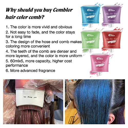 Comblor Temporary Hair Color Set, 5 Colors Hair Wax Color Gifts for Girls Kids, Temporary Hair Dye for Dark & Light Hair, Ideal Toys Gifts for Birthday, Children\'s Day, Halloween,Christmas, Cosplay, Party (Comb Head B)