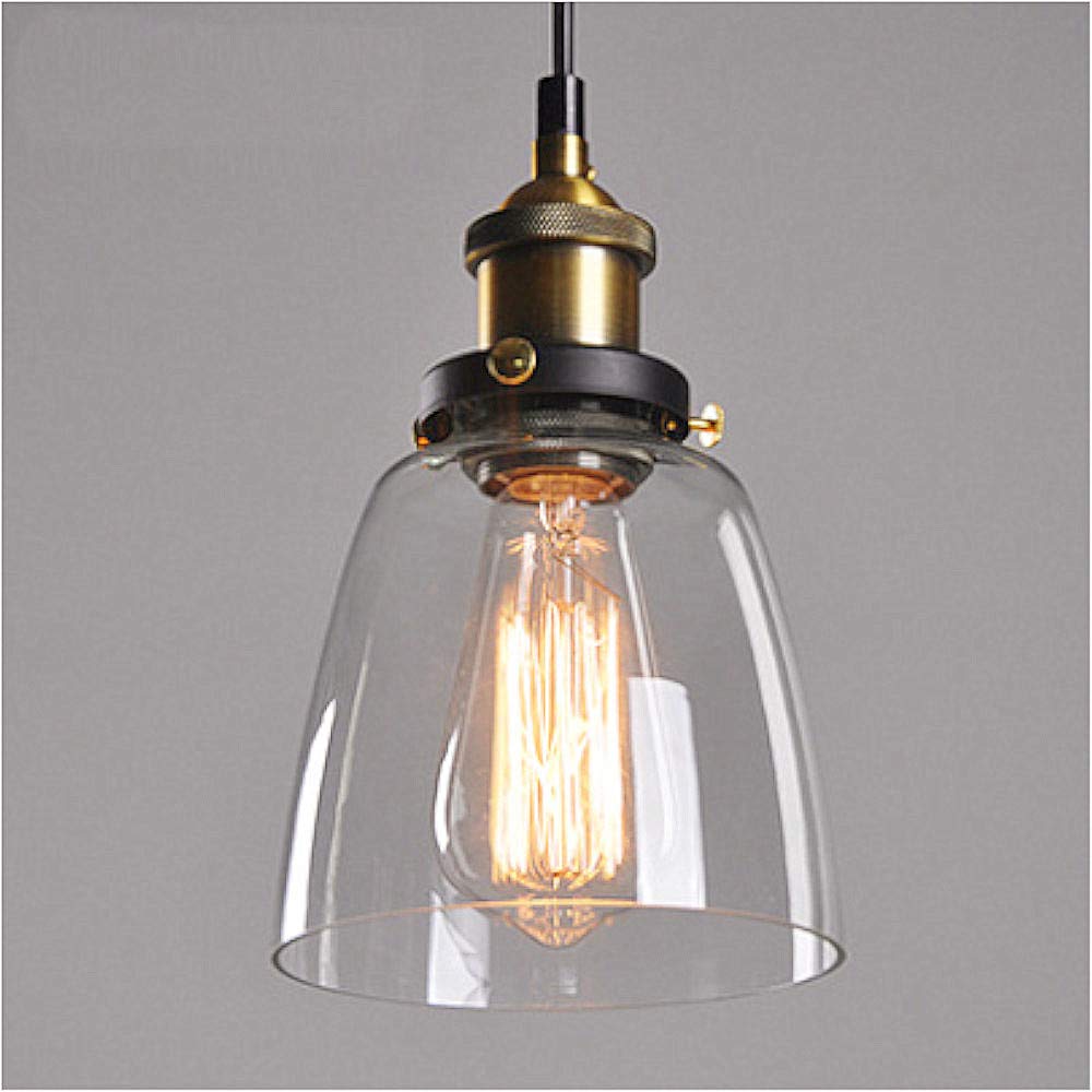 Lampop Pendant Light Industrial Ceiling Lamp Glass Shade Retro Lighting Vintage Hanging Lamp Chrome Base E27 Chandelier for Kitchen Dining Room Loft Bedroom Cafe Bar Restaurant, Transparent