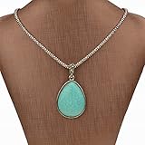 Tear Drop Vintage Tibet Silver Natural Turquoise Chain Necklace Pendant