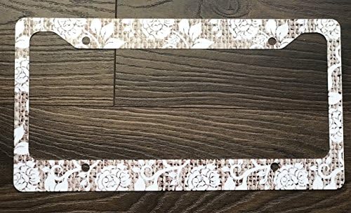 Faux Burlap and Lace Rustic Country Chic License Plate Frame for Women