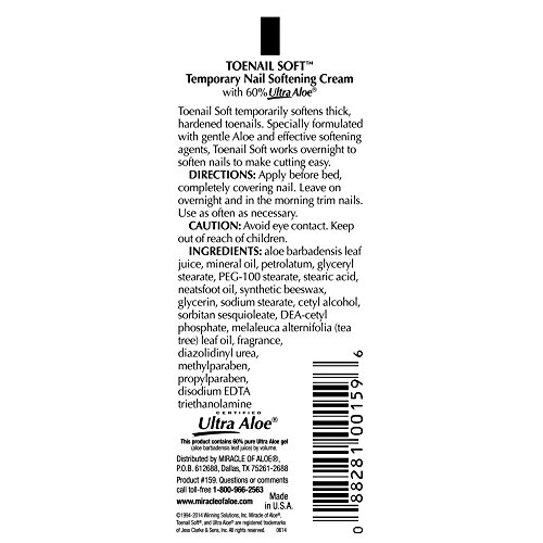 Miracle Toenail Soft 1 Oz - Temporary Nail Softening Cream with 60% Ultra Aloe