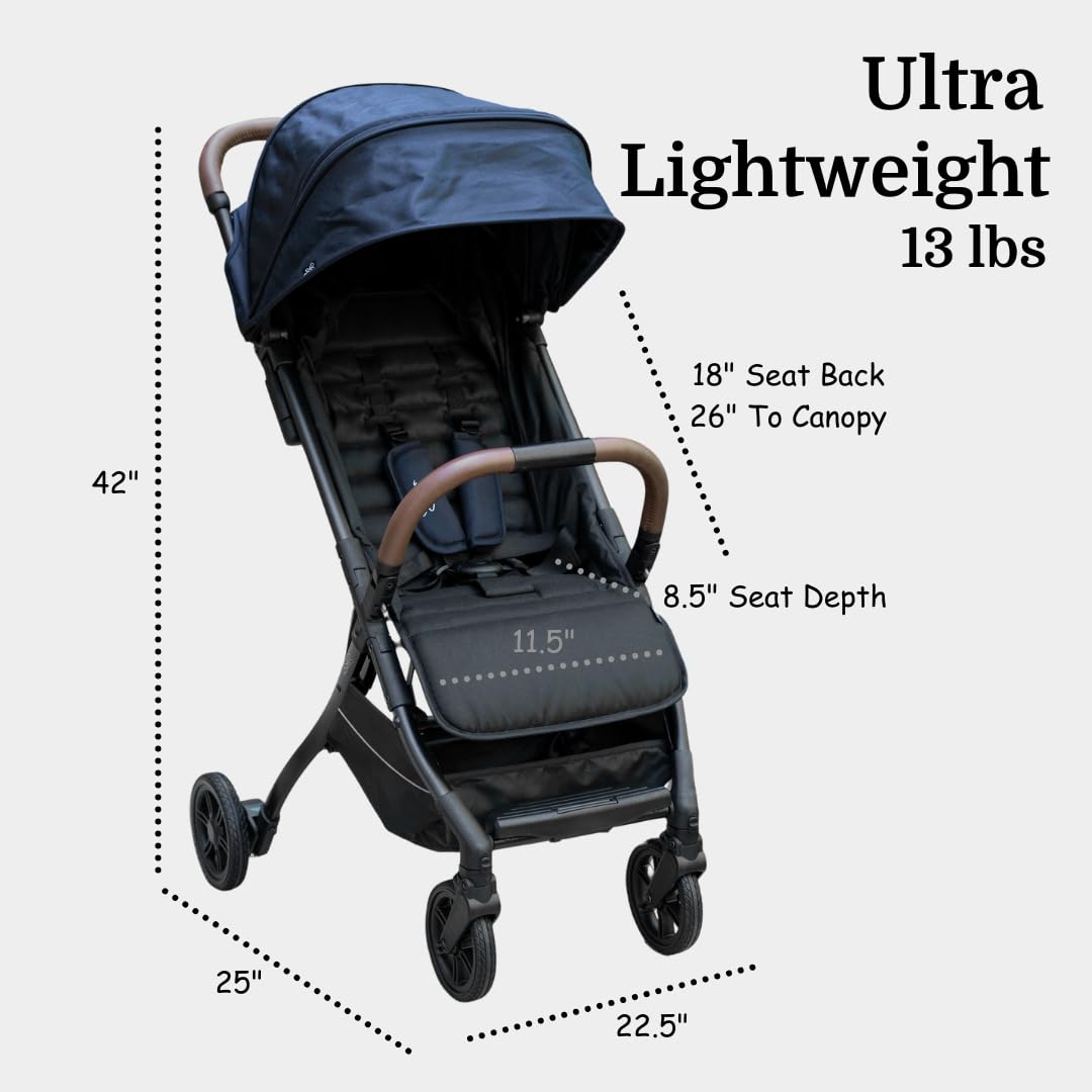 Strolee Lightweight Baby & Toddler Stroller, Ultra Compact, Airplane-Friendly Travel Stroller, One-Handed Fold, Near Flat Recline, X-L Canopy & Parent Cup Holder -LinQ (v2 Shadow Grey)
