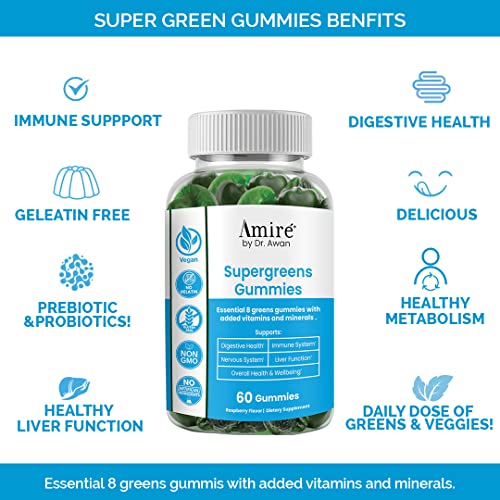 Amire by Dr. Awan Super Greens Gummies, Fruits & Veggies Supplement