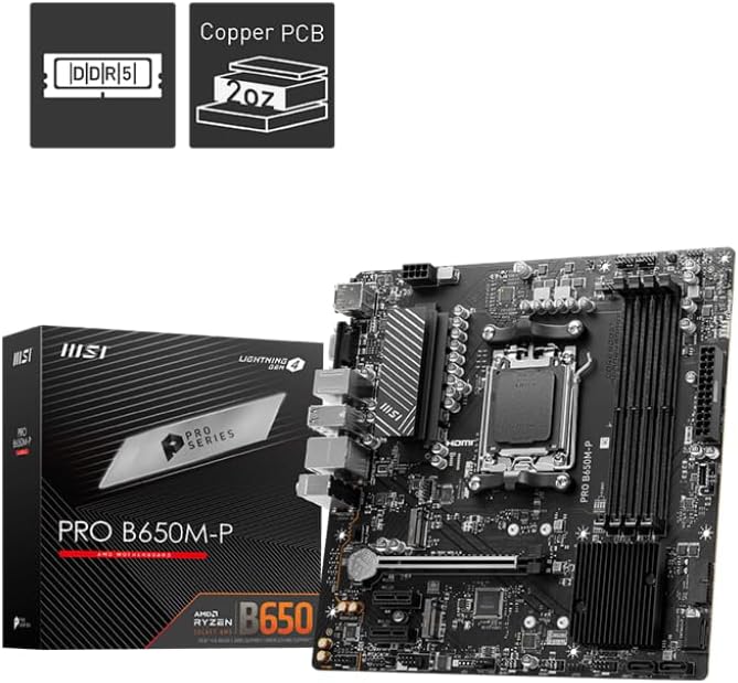 MSI PRO B650M-P Motherboard AM5 DDR5 PCIe 4.0 M.2 Ryzen 7000 8000 9000