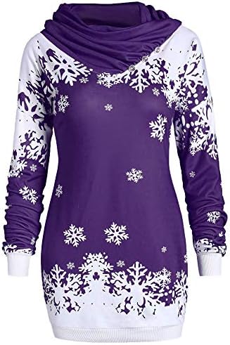 Moonuy Festive Christmas Stylish Design Dress Party Dress for Christmas Party Decoration Fashion Women Merry Christmas Snowflake Printed Tops Cowl Neck Sweatshirt Blouse