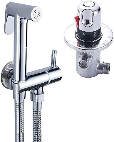 Hotbestus Thermostatic Handheld Bidet Sprayer for Toilet Chrome Cloth Diaper Kit With Hot and Cold Mixing Valve Shattaf