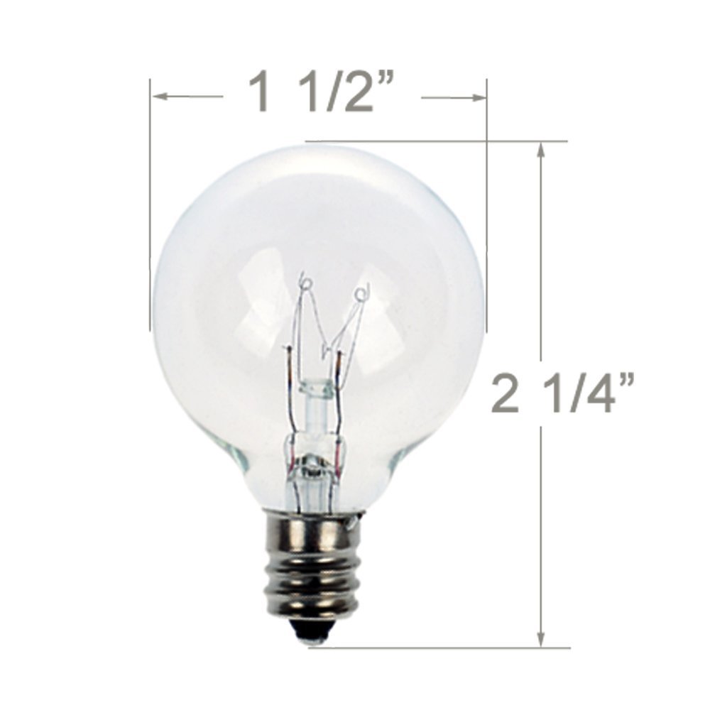 25 Pack Clear G40 Globe Bulbs With Candelabra Screw Base, E12
