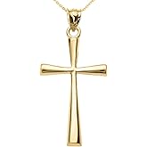 Religious Jewelry by FDJ 10K Yellow Gold Simple Classic Flared Cross Pendant Necklace with Rolo Chain - 18"