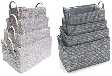 topfurnishjing Grey Woven Tapered Fabric Kitchen Cupboard Storage Basket Xmas Hamper Basket With Handle (Light Grey, Extra Large 39.5x26.5x24.5cm)