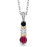 Gem Stone King 925 Silver and 10K Yellow Gold Round Red Created Ruby White Lab Grown Diamond and Black Onyx Pendant Necklace For Women (0.52 Cttw, Gemstone July Birthstone, with 18 Inch Chain)