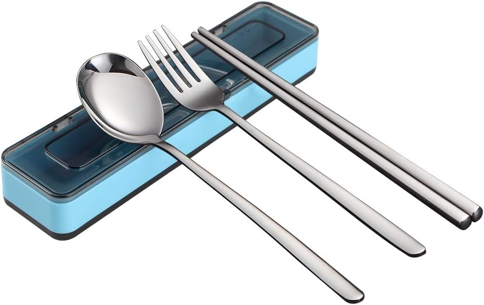 ArderLive 3 PCS Travel Outdoor Flatware Set with Case ，Fork Spoon Chopsticks/Travel Utensils Set for Travel, Lunch Box and Camping(green)