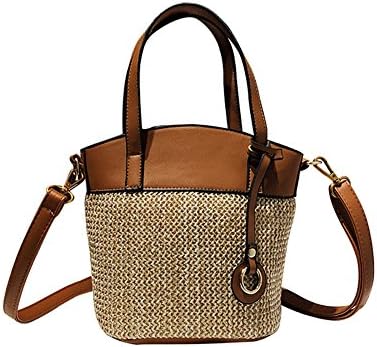 Veenajo Womens Woven Straw Beach Bag Retro Mini Messenger Tote Handbag Purse