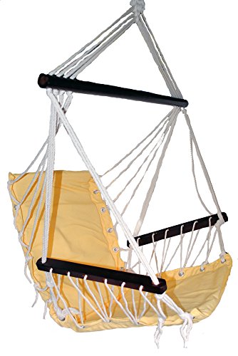 OMNI Patio Swing Seat Hanging Hammock Cotton Rope Chair With Cushion Seat (Yellow)