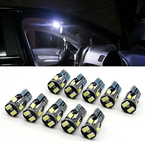 BAILONGJU Super Bright T10 194 168 175 2825 W5W led canbus 10X5730 Chipset LED Bulbs for Car Interior Dome Map Door Courtesy License Plate Lights Compact Wedge Xenon White(Pack of 10)