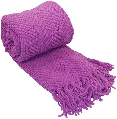 Home Soft ThingsPurple Throw Blanket Knitted Tweed Throw 50'' x 60'', Violet, Super Soft Cozy Warm Comfortable Breathable Throw for Living Room Chair Couch Bed Sofa Bedroom Home Décor