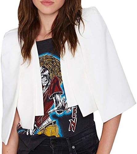 Difyou Women's Open Front Fitted OL Short Coat Cape Shawl Blazer White Small