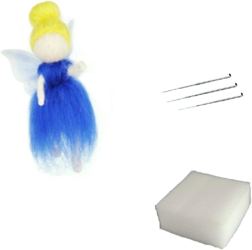 Yaaas2U Little Fairy Elf Wool Needle Felting Kit for Kid DIY Toy + 3 Sizes Felting Wool Felt Tools Needles + 1 Felting Mat (Blue)