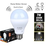 Motion Sensor Light Bulb Dusk to Dawn Light Bulb LED E26 Base Indoor Outdoor Motion Sensor Bulb 7W 6500K White Radar Smart Bulb Auto On/Off(2 Pack)