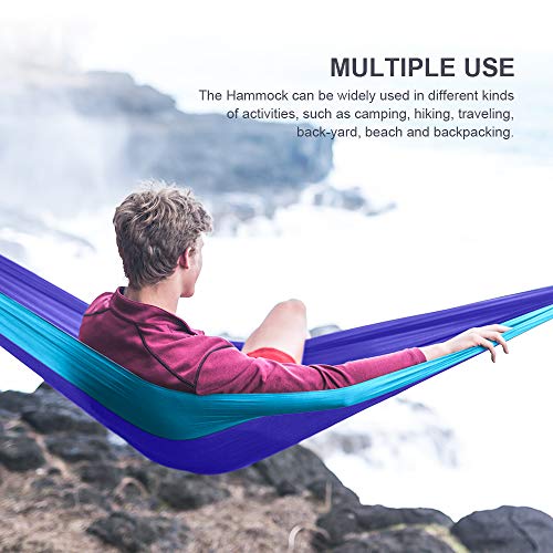JBM Hammock Single Double Camping Lightweight Portable Parachute Hammock Outdoor Hiking Travel Backpacking - Nylon Hammock Swing - Support 400lbs with Nylon Ropes and Steel Carabiners (Purple & Blue)