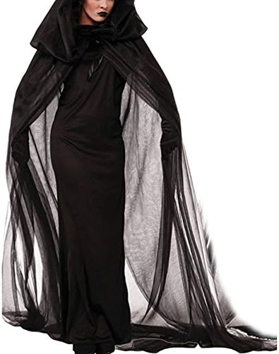 QuietClouds Women's Halloween Costume Cosplay Black Witch Mesh Long Prom Dress,nuwu01-black-L